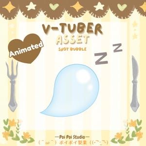 Puede incluir: Un activo animado de V-Tuber con una burbuja de moco azul claro con el texto "SNOT BUBBLE". La imagen incluye el texto "Animated" en forma de corazón y la letra "Z" repetida dos veces. Una horquilla y un cuchillo están a cada lado.