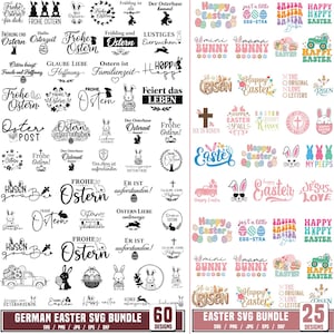 German Easter Svg Bundle, 85 Designs, Frohe Ostern, Bunny, Christian Easter, Cricut Cut Files, Png Svg Dxf Eps, Digital Download
