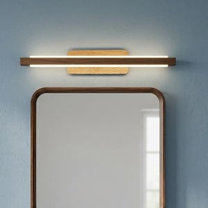 Up down wooden vanity light Handcrafted horizontal solid wood sconce for bathroom