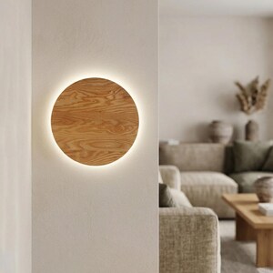 Touch dimmable round wood sconce for hallway livingroom bedroom Decorative night ligth Solid ash walnut oak wooden wall mount