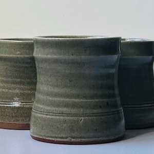 Vintage Leach Pottery St Ives Tankard Mugs – Hand Thrown Stoneware, 1960s Celadon Glaze
