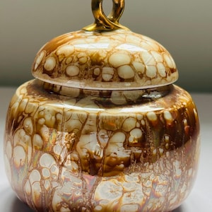 Scherzer Bavaria Lidded Jar – Amber Tortoise Shell Flambe Glaze Porcelain