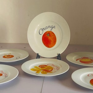 Vintage Limoges Orange Dessert Plates Set, Pierrette Saint-Pé French Country Tableware