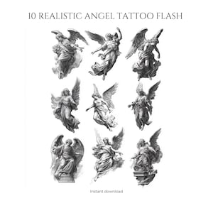 Anges Réalistes Noir & Gris – Flash Tattoo Digital