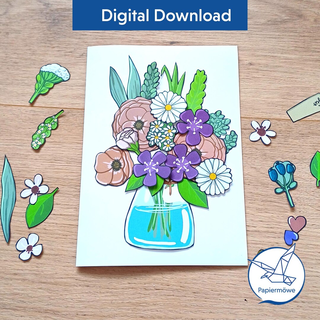 DIY Flower Bouquet Card – Printable Floral Craft Kit With Vase | Make ...