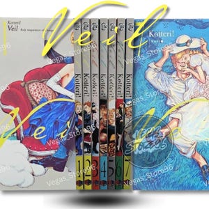 May include: A set of seven manga books titled "Kotteri! Veil Body temperature of Orange." The spines are grey with the title and author's name. The covers feature illustrations of characters in various scenes, with the numbers 1 to 7 visible on the spines.