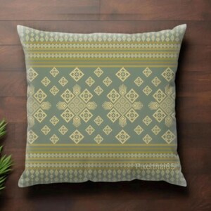 Green Gold Thai Pixel Pattern No 2 Seamless Digital Paper for Fabric and Wallpaper Luxury Premium Design