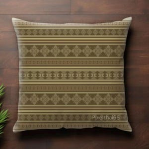 Brown Gold Seamless Digital Pattern, Luxury Floral Pixel Art, Thai Traditional Inspired, High-Resolution Fabric Design for Commercial Use