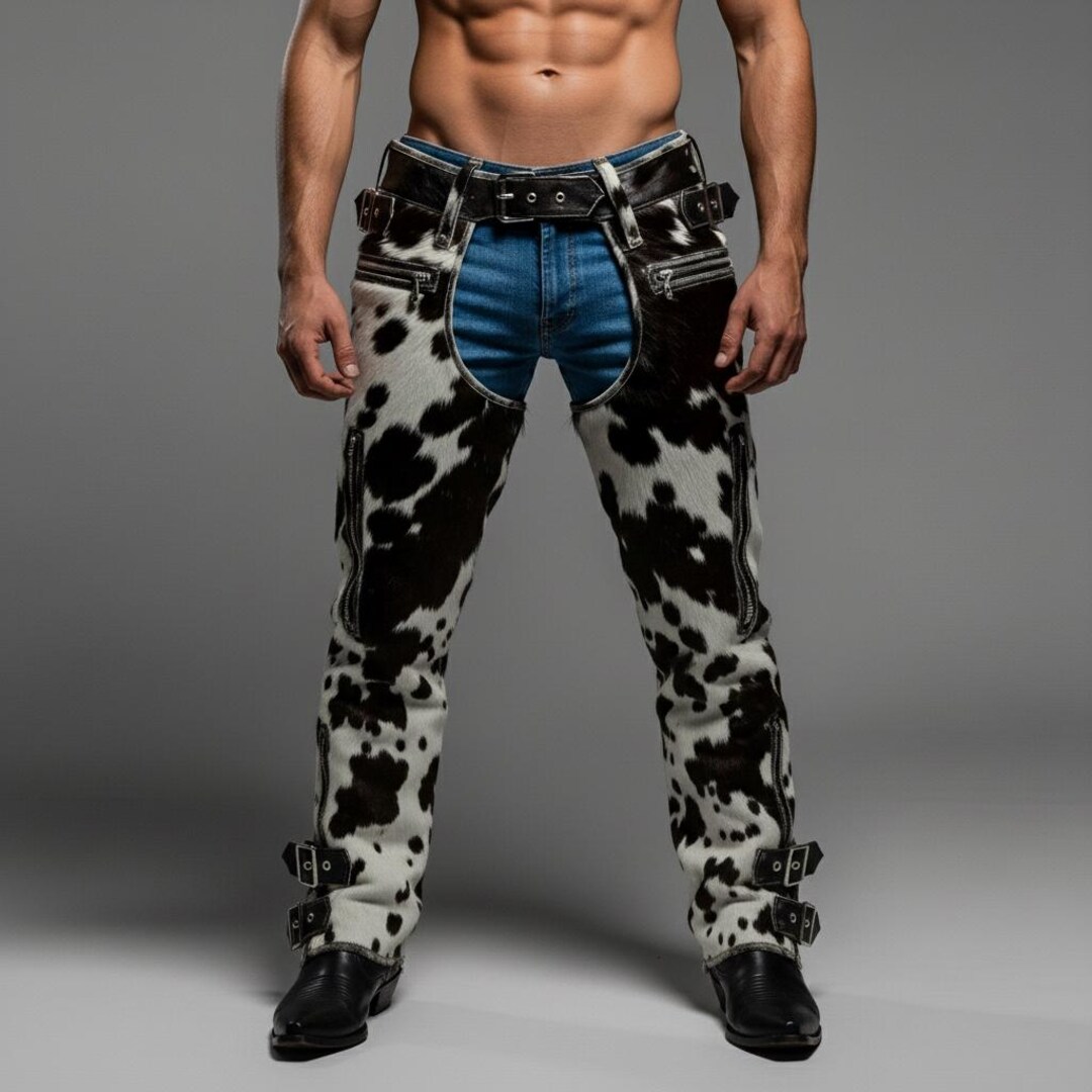 Men's Hair-on Cowhide Leather Chaps, Western Biker Rodeo Style Pants - Etsy