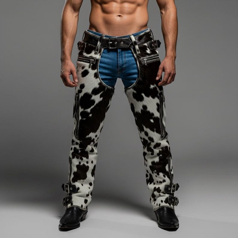 Cowhide Rodeo Chaps Men's Hair-on Cowhide Leather Chaps, Western Biker Rodeo Style Pants - Etsy