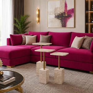 Luxury Marble Nesting Table Set, Modern Side Tables, Scandinavian Gold Accent Furniture, Travertine Style Living Room Decor