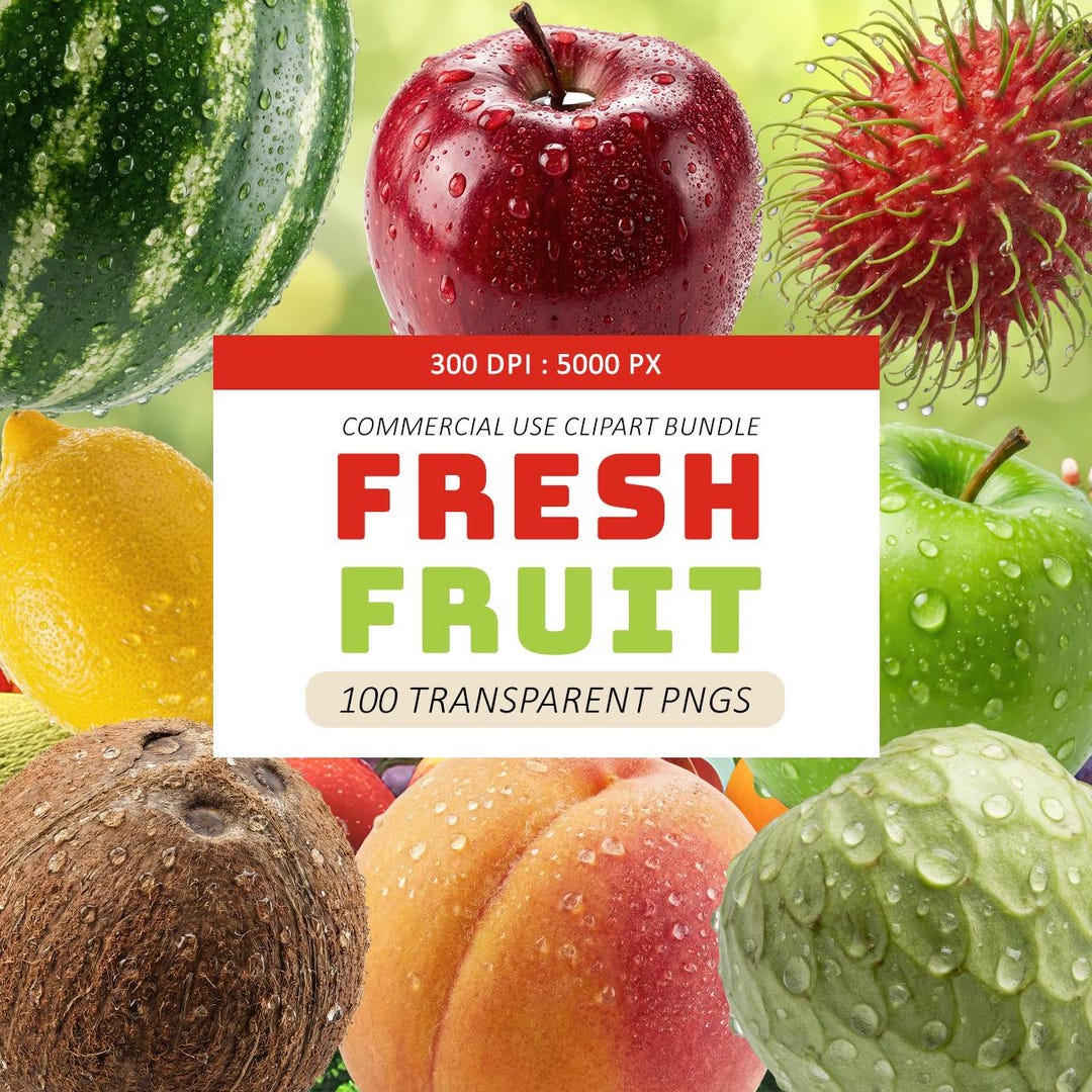 100 Photorealistic Fruit Clipart Bundle | Tropical Exotic Fruits, Water ...