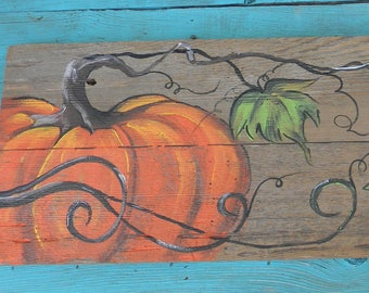 Pumpkin rustic wooden Fall\Autumn art on reclaimed wood fence\ Fall sign\ by Artist Bill Miller of Miller's Art, Great Fall/Halloween decor
