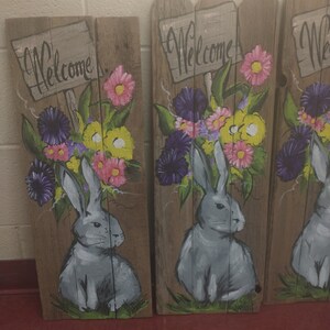 Hand Painted Rabbit Reclaimed Wood Welcome Sign - Spring Porch Decor - Etsy