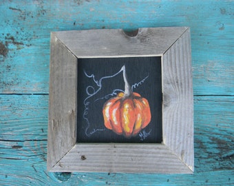 Pumpkin  painting, Fall, Autumn, Porch decor, Pumpkin sign , reclaimed wood fence farmhouse  by OKlahoma Artist Bill Miller of Miller's Art