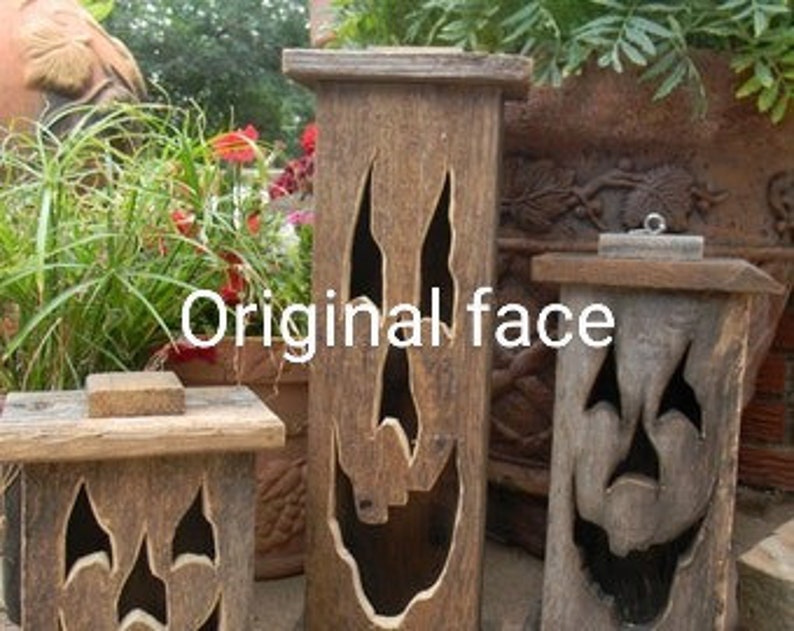 Wood lantern, made with rustic worn wood, Jack-O-Lantern for Halloween/ Fall Art decor for the patio or front porch by artist Bill Miller image 3