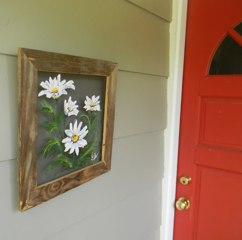 Daisies Window Screen Painting on Window Screen Reclaimed Wood Etsy