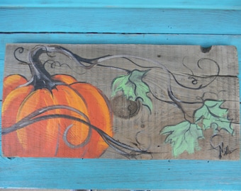 Pumpkin wooden Fall\Autumn art on reclaimed wood fence\ Fall sign\ by Artist Bill Miller of Miller's Art, Great Fall/Halloween decor