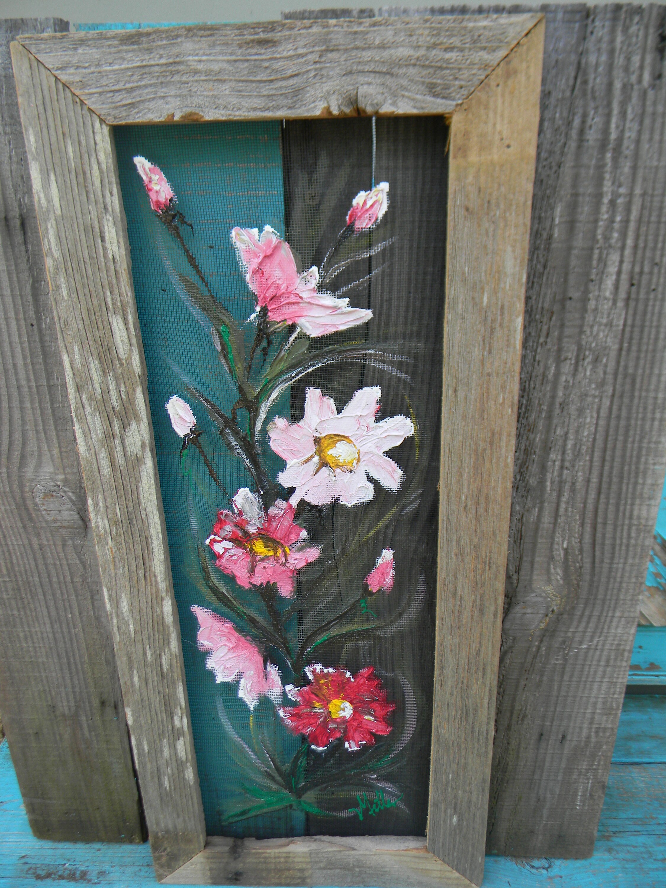 Window screen painting of wild Flower painted on window screen Etsy