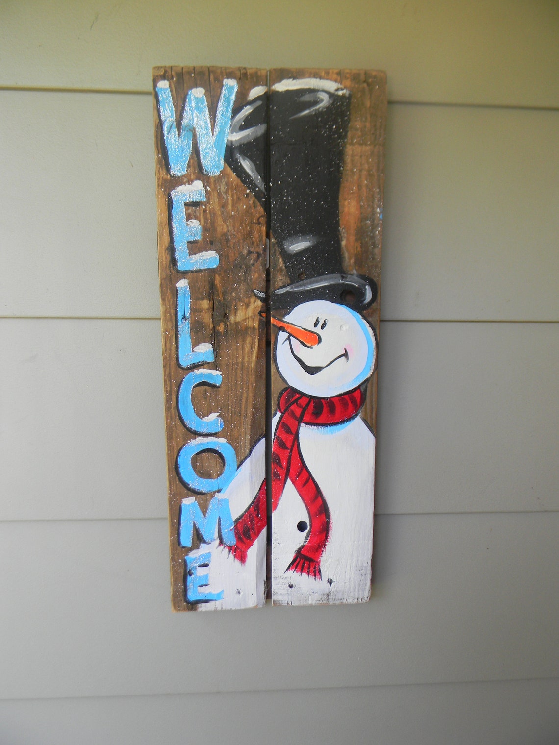 Snowman welcome wood sign hand painted front porch decor | Etsy
