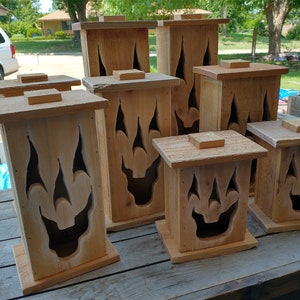 Wood lantern, made with rustic worn wood, Jack-O-Lantern for Halloween/ Fall Art decor for the patio or front porch by artist Bill Miller image 9