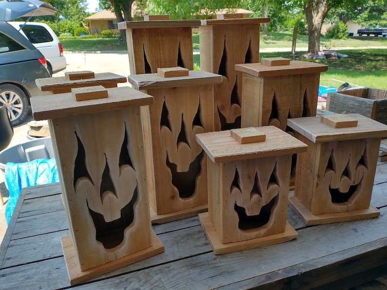 Wood lantern, made with rustic worn wood, Jack-O-Lantern for Halloween/ Fall Art decor for the patio or front porch by artist Bill Miller image 9