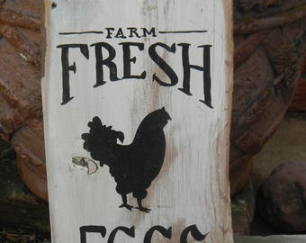 Reclaimed wood sign Farm Fresh Eggs Chicken wood sign rustic painting by artist Bill Miller of Miller's Art