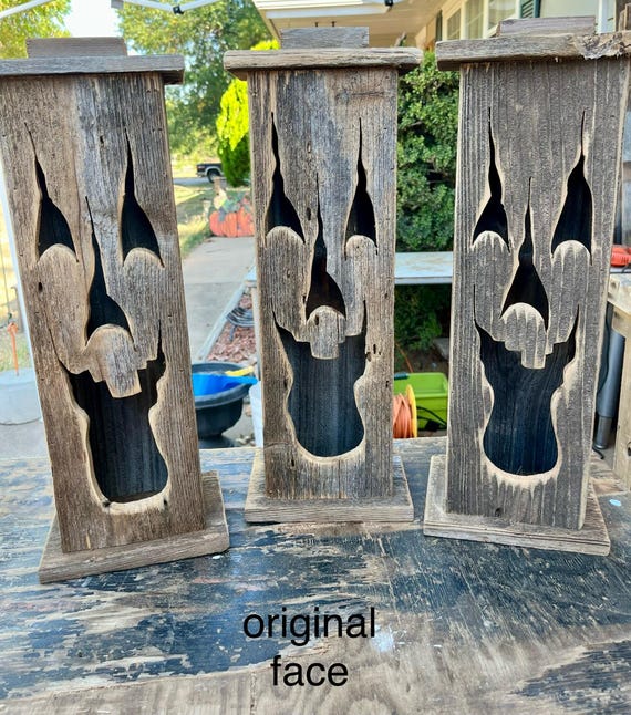Wood Lantern, Made With Rustic Worn Wood, Jack-o-lantern for