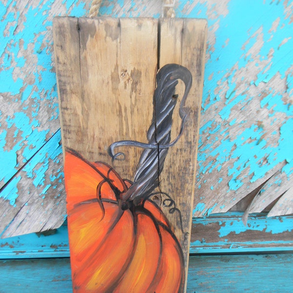 pumpkin painting Fall decor on reclaimed wood farmhouse porch decor hand painted by Bill Miller of Miller's Art Halloween decor autumn art