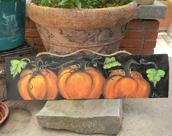Hand Painted Pumpkin Art on Reclaimed Wood Fence - Fall Decor