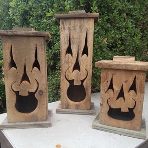 Wood lantern, made with rustic worn wood, Jack-O-Lantern for Halloween/ Fall Art decor for the patio or front porch by artist Bill Miller image 5