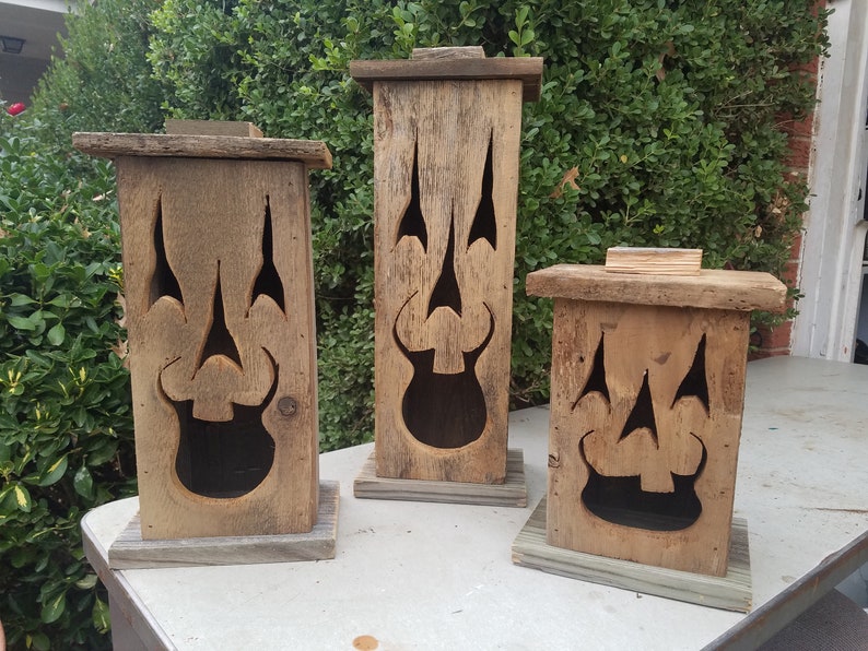 Wood lantern, made with rustic worn wood, Jack-O-Lantern for Halloween/ Fall Art decor for the patio or front porch by artist Bill Miller image 5