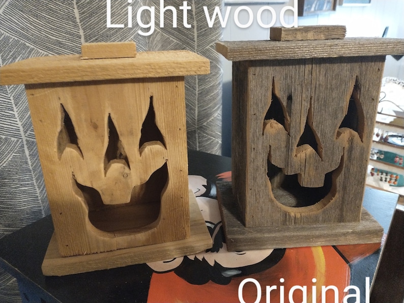 Wood lantern, made with rustic worn wood, Jack-O-Lantern for Halloween/ Fall Art decor for the patio or front porch by artist Bill Miller image 4