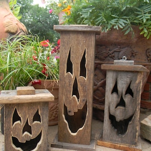 Wood  lantern, made with rustic worn wood, Jack-O-Lantern for Halloween/ Fall Art decor for the patio or front porch by artist Bill Miller