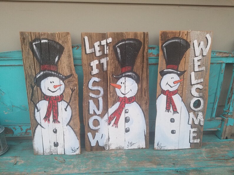 Snowman welcome wood sign hand painted front porch decor | Etsy