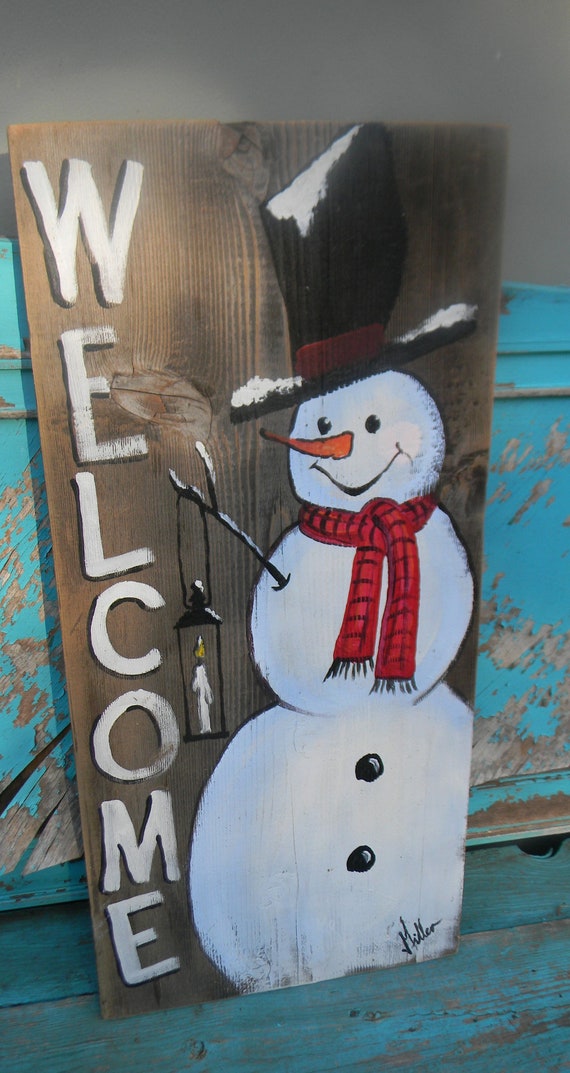 Winter Welcome Snowman Sign, Snowman Sign, Vertical Front Door