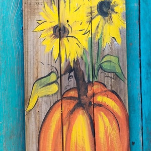 Pumpkin Sunflowers Welcome Wooden Fall Art on Reclaimed Wood Fence ...