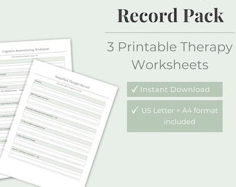 CBT Thought Record Worksheet Pack | Cognitive Restructuring Worksheet | Therapy Thought Log Printable | CBT Anxiety Worksheet PDF