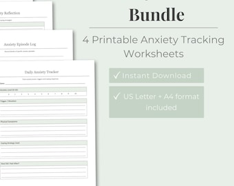 Pacote de Planilhas para Acompanhamento da Ansiedade | Pacote de Registro de Ansiedade | Registro de Ataques de Pânico e Acompanhamento Semanal da Ansiedade | PDF para Monitoramento da Ansiedade