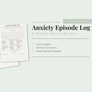 Anxiety Tracker Printable Bundle | 4 Color Options | Anxiety Episode Log & Weekly Review | CBT Therapy Worksheet | Panic Attack Log PDF