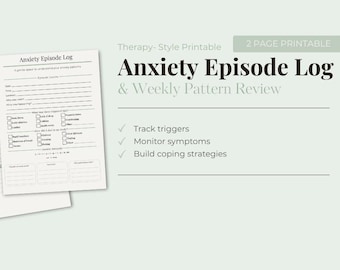 Pacote de Rastreamento de Ansiedade para Imprimir | 4 Opções de Cores | Registro de Episódios de Ansiedade e Revisão Semanal | Planilha de Terapia Cognitivo-Comportamental | Registro de Ataques de Pânico em PDF