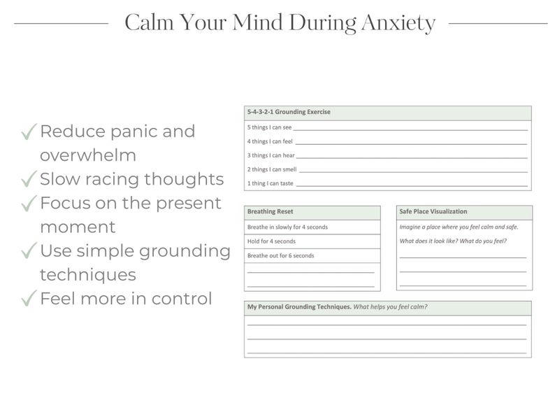 Anxiety Grounding Techniques Worksheet | Panic Attack Help Printable ...