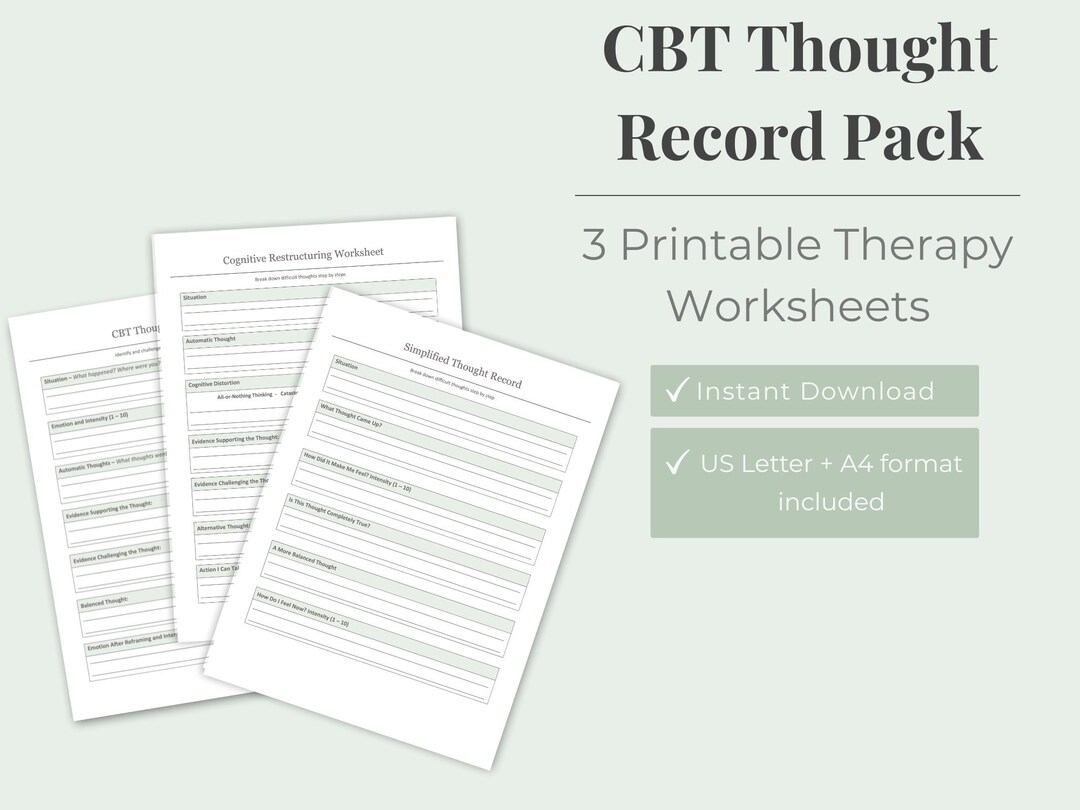 CBT Thought Record Worksheet Pack | Cognitive Restructuring Worksheet ...