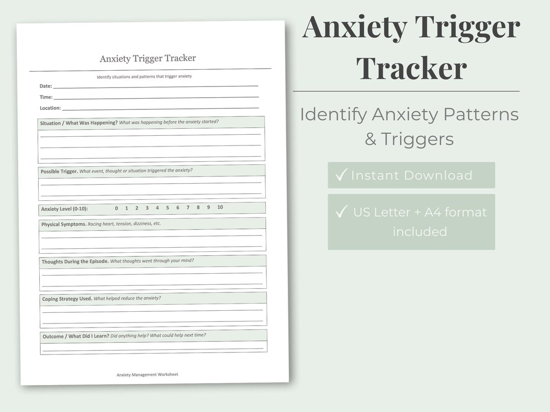 Anxiety Trigger Tracker Printable | Anxiety Trigger Log Worksheet ...