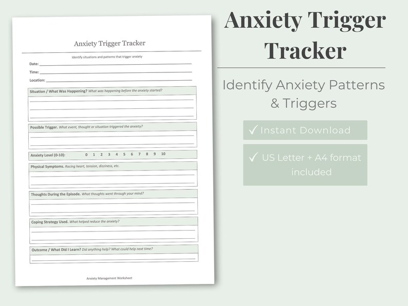 Anxiety Trigger Map.pdf Anxiety Trigger Tracker Printable | Anxiety Trigger Log Worksheet ...