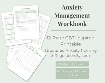 Afdrukbaar werkboek angstbeheersing | Werkblad CGT-angst pdf | Paniekaanvallogboek en gedachteverslag | Angsttracker met 12 pagina's