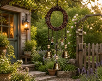 Vintage Türschmuck mit Metallglöckchen - Rustikaler Türschmuck für Garten und Eingangsbereich