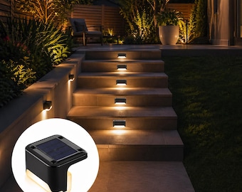 Solar LED Step Lights Outdoor Waterproof – Warm White Garden Stair Lights, Black Deck Lighting for Patio Path Yard
