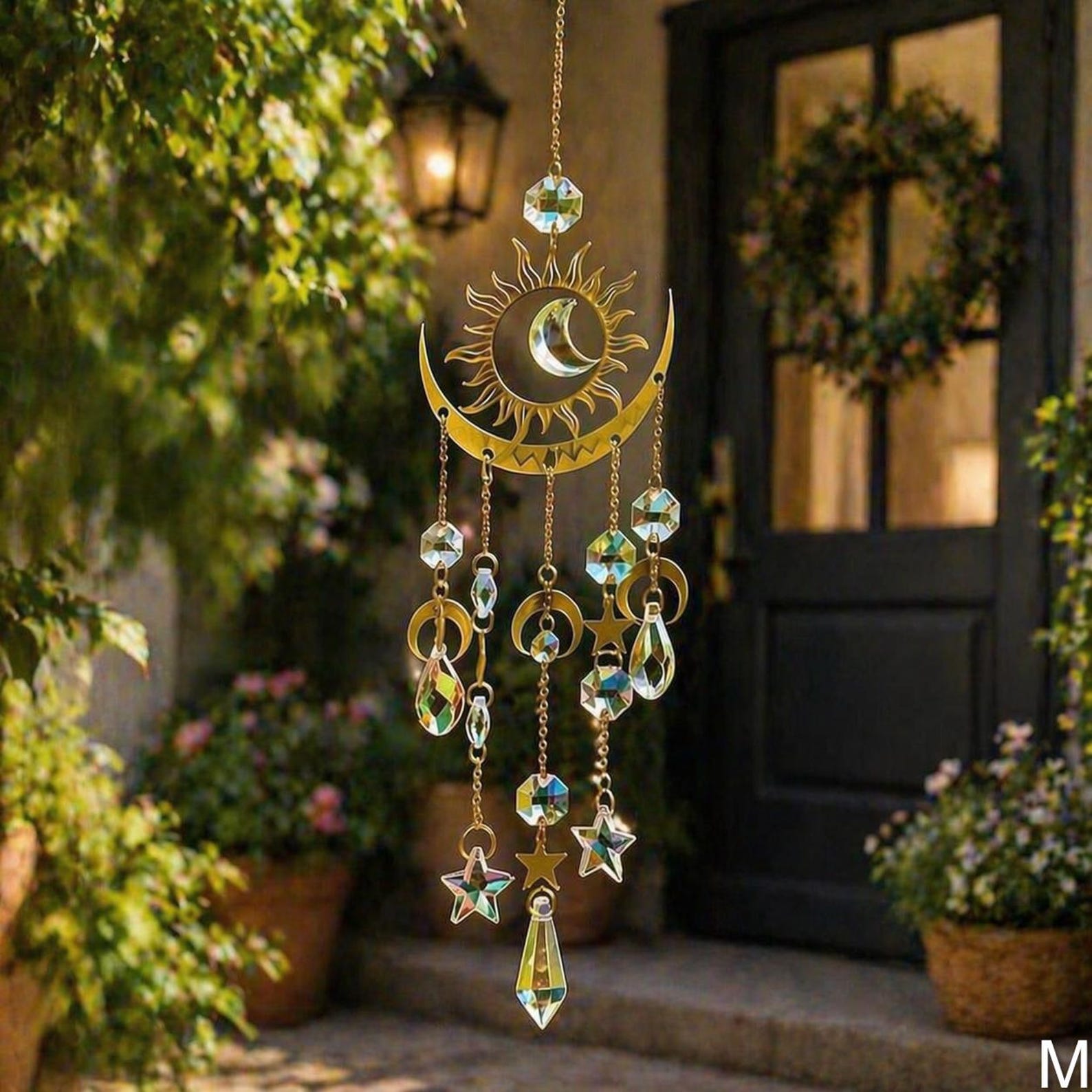 Sun & Moon Crystal Wind Chime, Celestial Suncatcher Hanging Decor ...