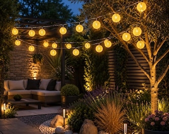 Solar Lantern String Lights Outdoor Waterproof LED Garland, Warm Garden Patio Wedding Party Decor Lights